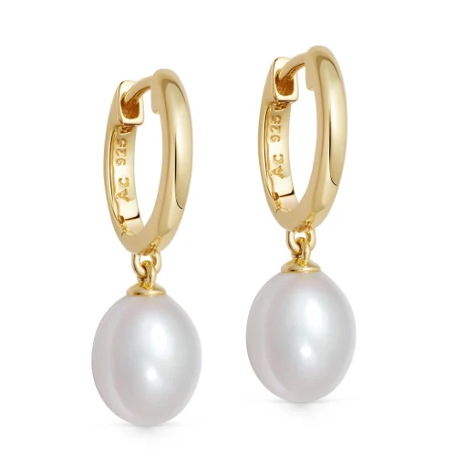 Astley Clarke Celestial 18ct Yellow Gold Freshwater Pearl Drop Huggie Earrings