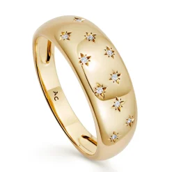Astley Clarke Celestial 18ct Yellow Gold Vermeil White Sapphire Wide Band Ring