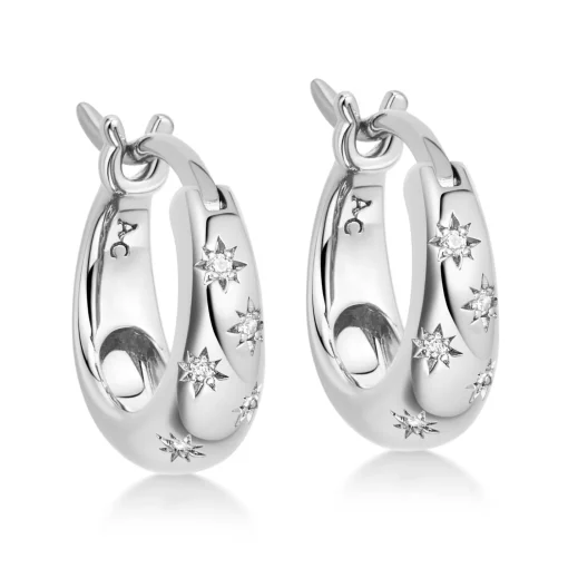 Astley Clarke Celestial Silver White Sapphire Huggie Hoop Earrings