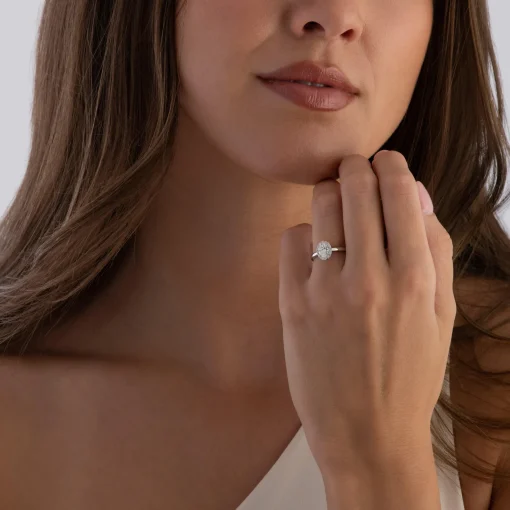 Beaverbrooks Beyond Brilliance 18ct White Gold Oval Shaped Diamond Halo Ring