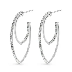 Beaverbrooks 9ct White Gold Crystal Double Hoop Earrings