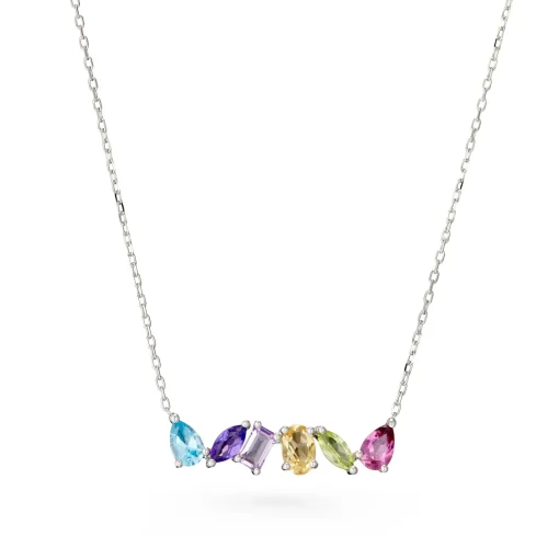 Beaverbrooks 9ct White Gold Multi Coloured Necklace
