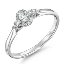 Beaverbrooks 9ct White Gold Diamond Oval Shaped Halo Engagement Ring
