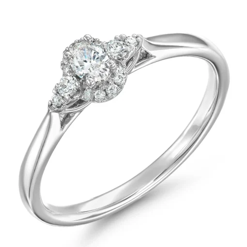 Beaverbrooks 9ct White Gold Diamond Oval Shaped Halo Engagement Ring