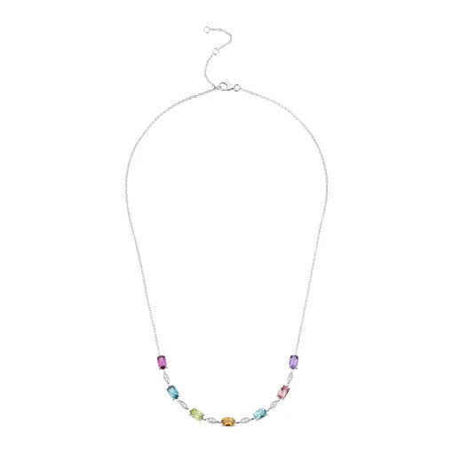 Beaverbrooks 9ct White Gold Diamond Gemstone Necklace