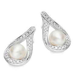 Beaverbrooks 9ct White Gold Diamond Freshwater Cultured Pearl Stud Earrings