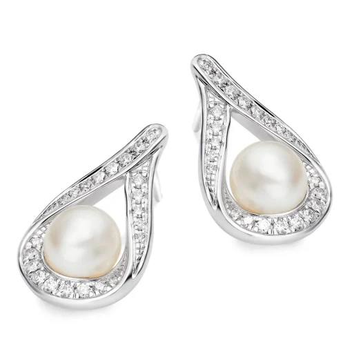 Beaverbrooks 9ct White Gold Diamond Freshwater Cultured Pearl Stud Earrings