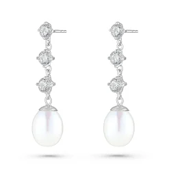 Beaverbrooks 9ct White Gold Cubic Zirconia Freshwater Cultured Pearl Drop Earrings