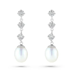 Beaverbrooks 9ct White Gold Cubic Zirconia Freshwater Cultured Pearl Drop Earrings