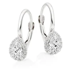 Beaverbrooks 9ct White Gold Cubic Zirconia Pear Shaped Halo Drop Earrings
