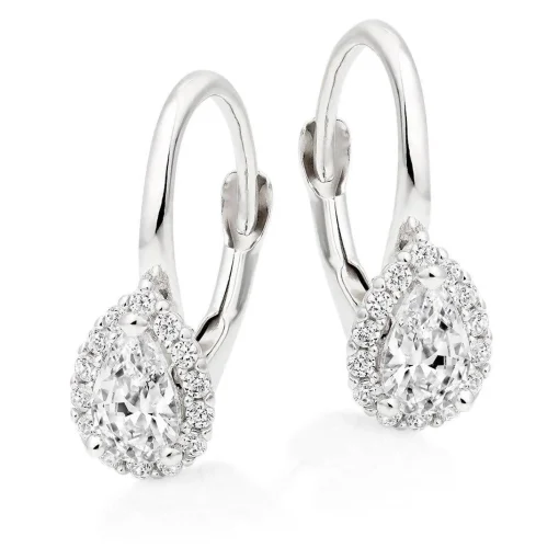 Beaverbrooks 9ct White Gold Cubic Zirconia Pear Shaped Halo Drop Earrings