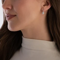 Beaverbrooks 9ct White Gold Cubic Zirconia Pear Shaped Halo Drop Earrings