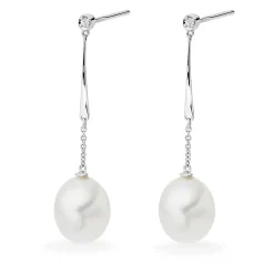 Beaverbrooks 9ct White Gold Diamond Freshwater Cultured Pearl Drop Earrings