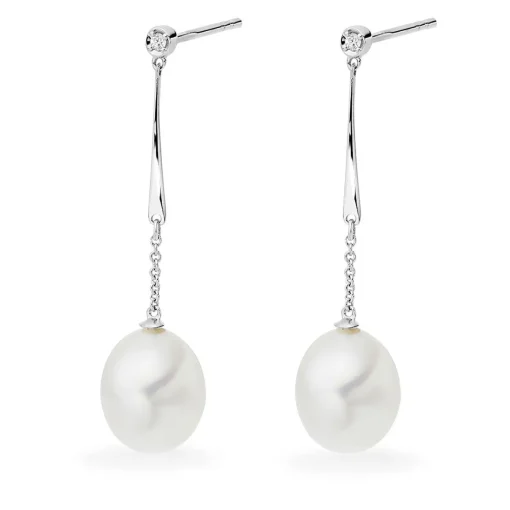 Beaverbrooks 9ct White Gold Diamond Freshwater Cultured Pearl Drop Earrings