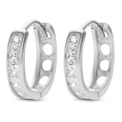 Beaverbrooks 9ct White Gold Cubic Zirconia Huggie Hoop Earrings