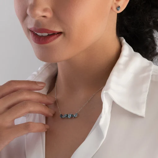 Beaverbrooks 9ct White Gold Blue Topaz Necklace