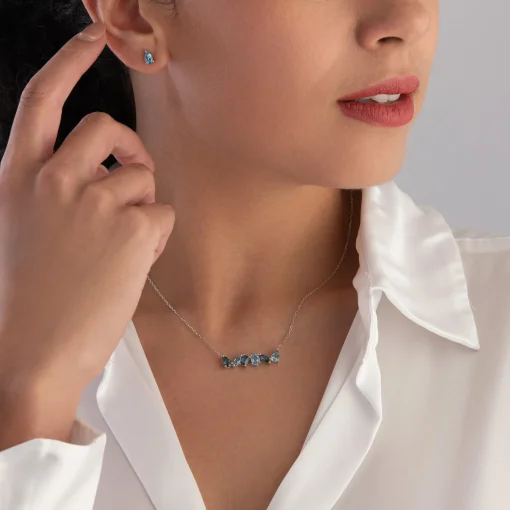 Beaverbrooks 9ct White Gold Blue Topaz Necklace