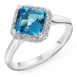 Beaverbrooks 9ct White Gold Diamond Blue Topaz Ring