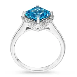 Beaverbrooks 9ct White Gold Diamond Blue Topaz Ring
