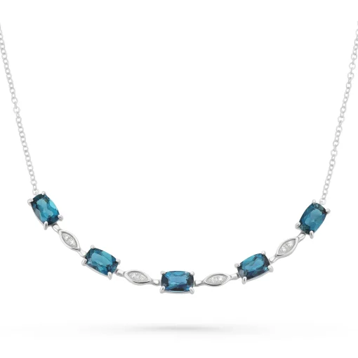 Beaverbrooks 9ct White Gold Diamond Blue Topaz Necklace