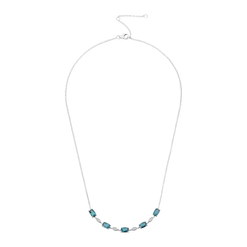 Beaverbrooks 9ct White Gold Diamond Blue Topaz Necklace