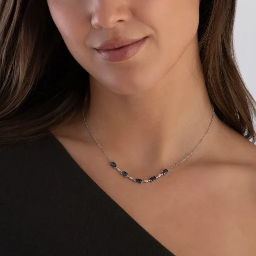 Beaverbrooks 9ct White Gold Diamond Blue Topaz Necklace