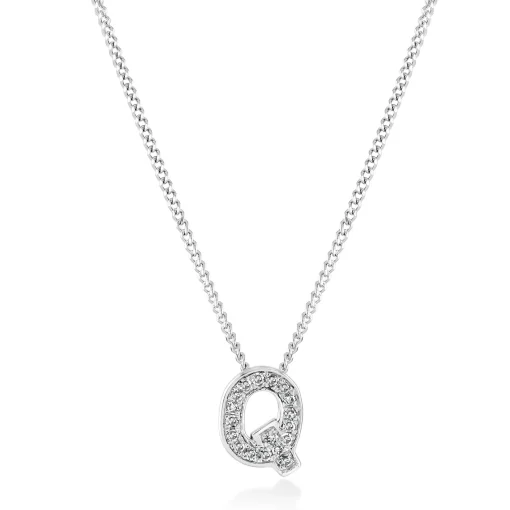 Beaverbrooks 9ct White Gold Diamond Initial Q Pendant