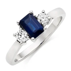 Beaverbrooks 18ct White Gold Diamond Sapphire Three Stone Ring