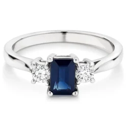 Beaverbrooks 18ct White Gold Diamond Sapphire Three Stone Ring