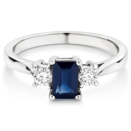 Beaverbrooks 18ct White Gold Diamond Sapphire Three Stone Ring