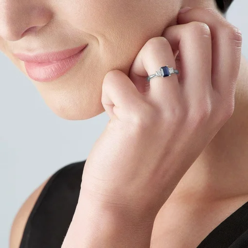 Beaverbrooks 18ct White Gold Diamond Sapphire Three Stone Ring