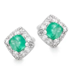 Beaverbrooks 9ct White Gold Diamond Green Emerald Stud Earrings