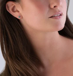 Beaverbrooks 9ct White Gold Diamond Green Emerald Stud Earrings