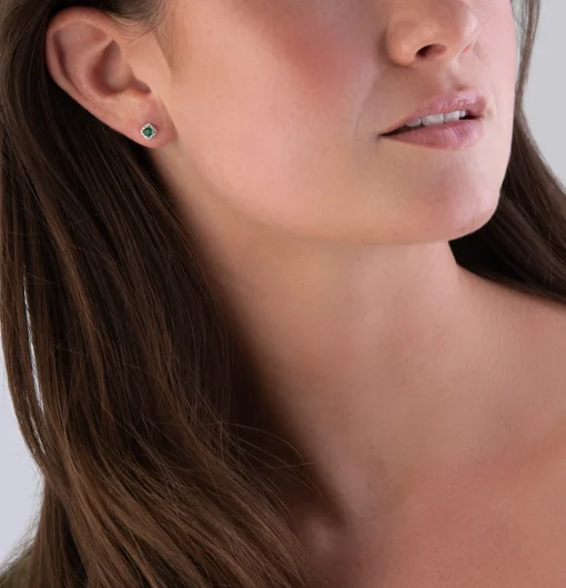 Beaverbrooks 9ct White Gold Diamond Green Emerald Stud Earrings