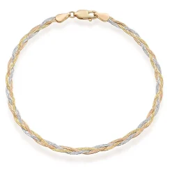 Beaverbrooks 9ct Yellow Gold, White Gold and Rose Gold Plait Bracelet
