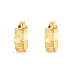 Beaverbrooks 9ct Yellow Gold Textured Wide Hoop Earrings