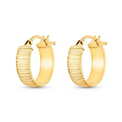 Beaverbrooks 9ct Yellow Gold Textured Wide Hoop Earrings