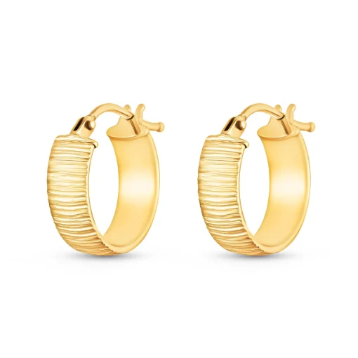 Beaverbrooks 9ct Yellow Gold Textured Wide Hoop Earrings