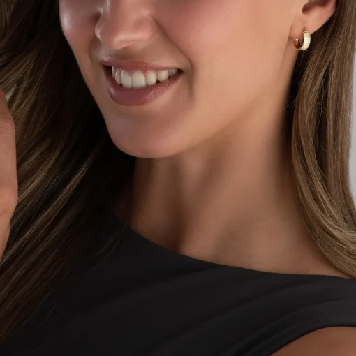 Beaverbrooks 9ct Yellow Gold Textured Wide Hoop Earrings