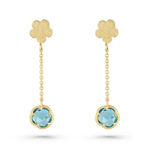 Beaverbrooks 9ct Yellow Gold Blue Topaz Drop Earrings