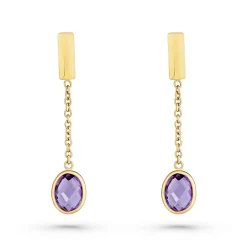 Beaverbrooks 9ct Yellow Gold Amythest Drop Earrings