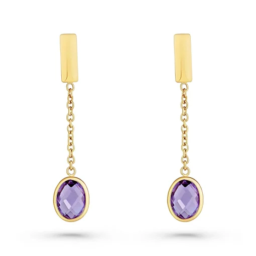 Beaverbrooks 9ct Yellow Gold Amythest Drop Earrings