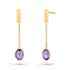 Beaverbrooks 9ct Yellow Gold Amythest Drop Earrings
