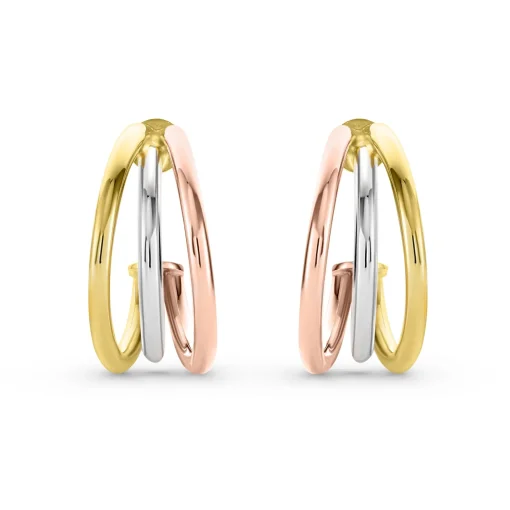 Beaverbrooks 9ct Yellow Gold, White Gold and Rose Gold Hoop Earrings