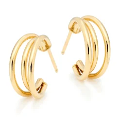 Beaverbrooks 9ct Yellow Gold Triple Hoop Earrings