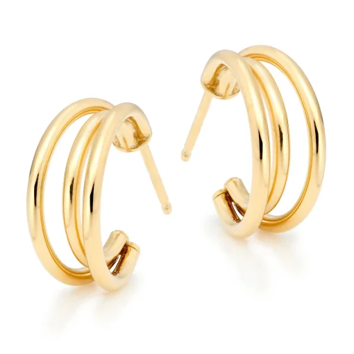Beaverbrooks 9ct Yellow Gold Triple Hoop Earrings