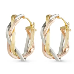 Beaverbrooks 9ct Yellow Gold, Rose Gold and White Gold Plait Hoop Earrings
