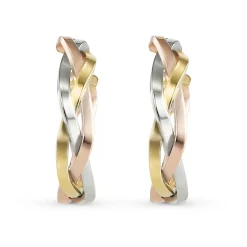 Beaverbrooks 9ct Yellow Gold, Rose Gold and White Gold Plait Hoop Earrings