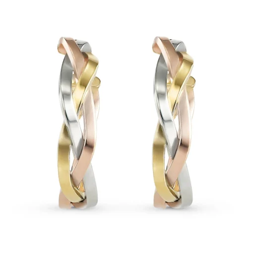 Beaverbrooks 9ct Yellow Gold, Rose Gold and White Gold Plait Hoop Earrings