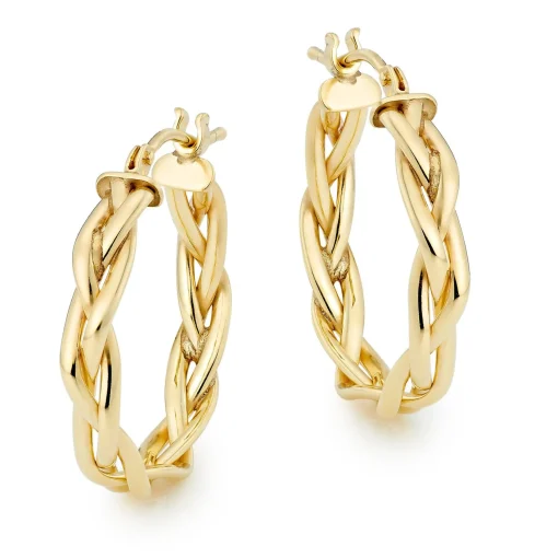 Beaverbrooks 9ct Yellow Gold Plait Hoop Earrings